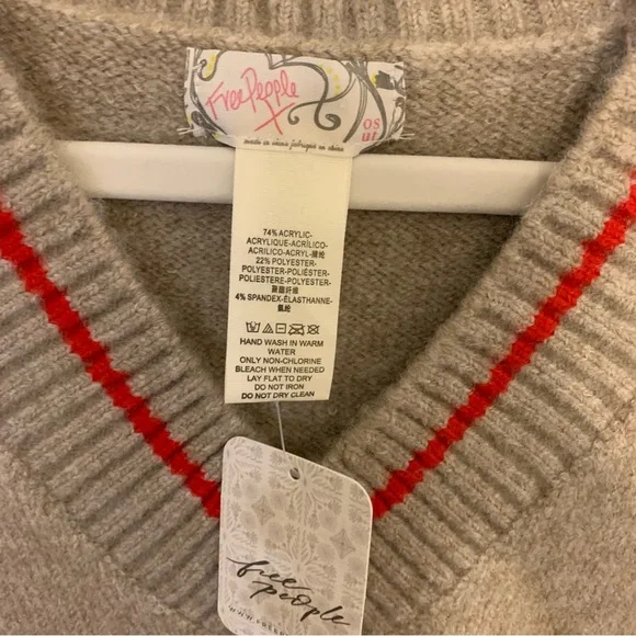 Free People Tan and Red V-Neck Sweater Vest with Side-Ties • O/S - Picture 5 of 5